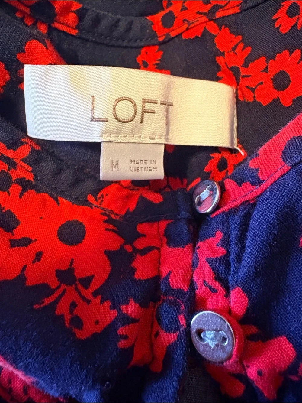 LOFT Navy Blouse with Red Floral Print